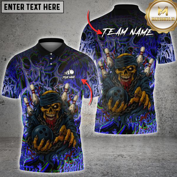 Maxcorners Skull Old School Death Metal Bands Bowling Multioptions Customized Name, Team Name 3D Shirt (4 Colors)