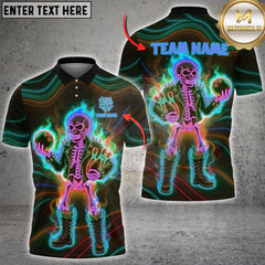 Maxcorners Bowling Neon Skeleton Bowler Punk Style Art Multioptions Customized Name, Team Name 3D Shirt (5 Colors)