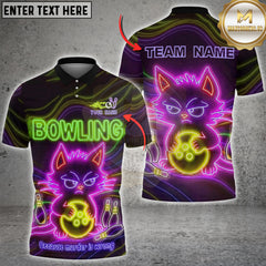 Maxcorners Bowling Angry Cat Neon Graphic Multioptions Customized Name, Team Name 3D Shirt (5 Colors)