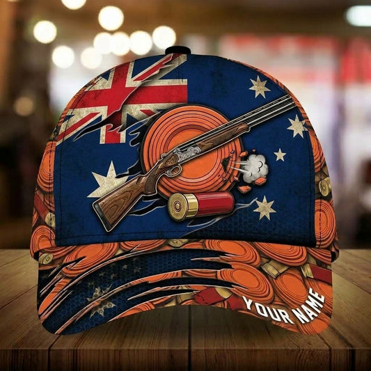 Maxcorners Australia Flag Shotgun Clay Target Shells Orange Ripped Pattern Trap Shooting Multicolor Options Personalized Name 3D Cap