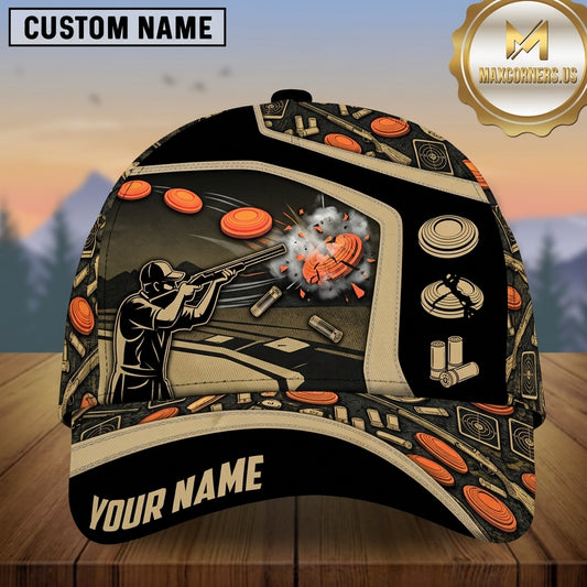 Maxcorners Trap Shooter Silhouette Flying Clay Target Smoke Shells Pattern Trap Shooting Multicolor Options Personalized Name 3D Cap