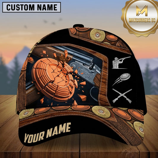 Maxcorners Cracked Orange Clay Target Engraved Shotgun 12GA Shells Wood Pattern Trap Shooting Multicolor Options Personalized Name 3D Cap