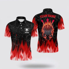 MaxCorners Darts Skull Flame Customized Name, Team Name 3D Polo Shirt For Men