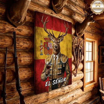Maxcorners Spain Flag Deer Hunting Dapper Buck Suit Wine Glass Union Gentleman Canvas Wall Art