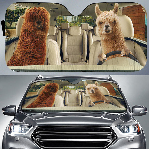 Maxcorners Driving Alpacas All Over Printed 3D Sun Shade, Car Sunshade Windshield