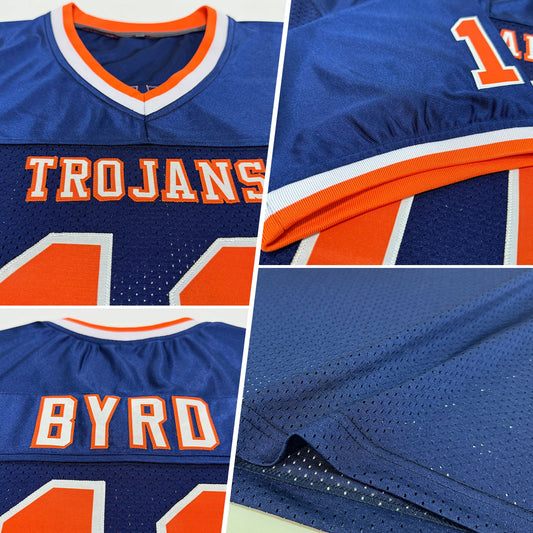 Maxcorners Custom Navy Orange-White Mesh Authentic Throwback Football Jersey LM2605