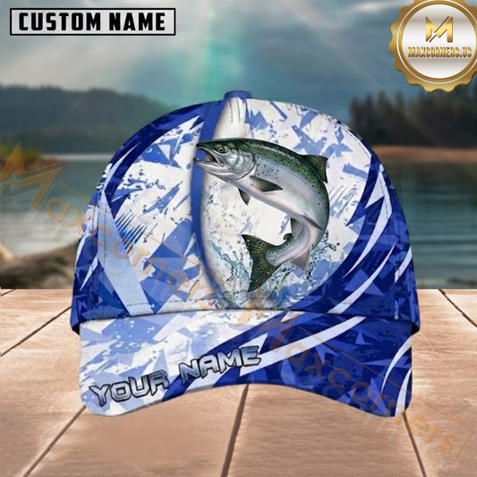 Maxcorners Blue White Abstract Splash Pattern Custom Name Fishing Cap