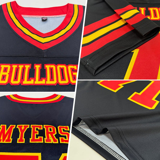 Maxcorners Custom Black Red-Gold Authentic Football Jersey LM2605