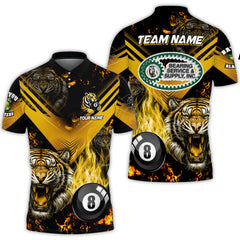 Maxcorners Tiger 3D All Over Print Billiard Shirts For Men Custom 8 Ball Team League Billiard Jerseys For Heather