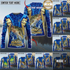 Maxcorners Fishing Blue Gold Tournament Multicolor Options Personalized Name, Team Name 3D Long Sleeve Shirt ( 12 Fish Species)