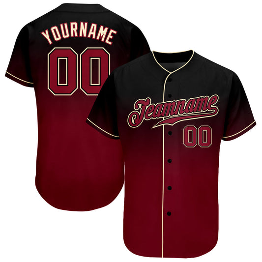 Maxcorners Custom Black Crimson-Cream Authentic Fade Fashion Baseball Jersey LM2605