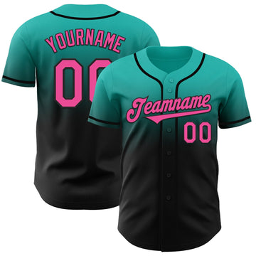 Maxcorners Custom Aqua Pink-Black Authentic Fade Fashion Baseball Jersey LM2605