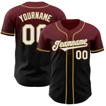 Maxcorners Custom Burgundy Black-Old Gold Authentic Fade Fashion Baseball Jersey LM2605
