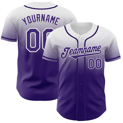 Maxcorners Custom White Purple Authentic Fade Fashion Baseball Jersey
 LM0609