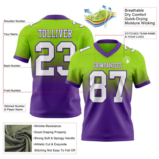 Maxcorners Custom Neon Green White-Purple Authentic Fade Fashion Football Jersey LM2605