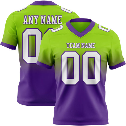 Maxcorners Custom Neon Green White-Purple Authentic Fade Fashion Football Jersey LM2605