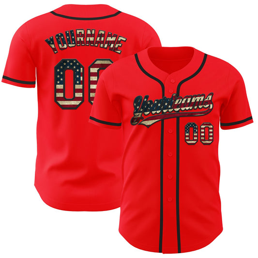 Maxcorners Custom Fire Red Vintage USA Flag-Black Authentic Baseball Jersey LM2605