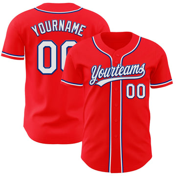 Maxcorners Custom Fire Red White-Royal Authentic Baseball Jersey LM2605