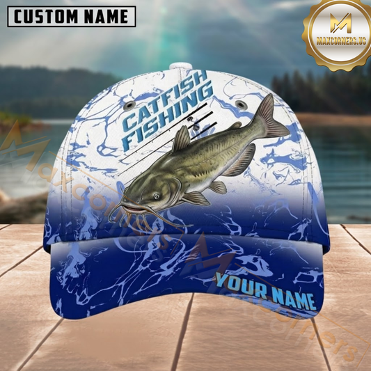 Maxcorners Blue Water Vein Pattern Custom Name Fishing Cap