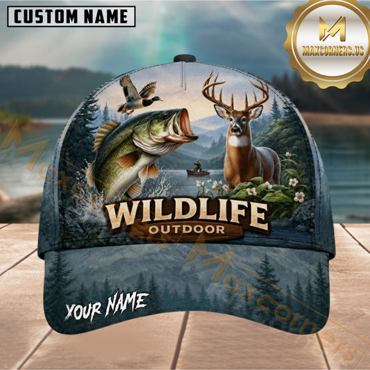 Maxcorners Blue Mountain Lake Wildlife Customized Name 3D Cap
