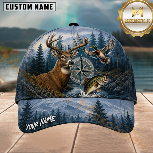 Maxcorners Blue Mountain Forest Wildlife Customized Name 3D Cap