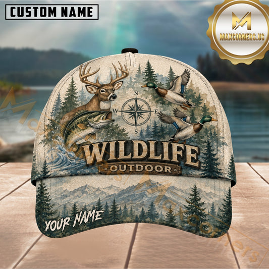 Maxcorners Vintage Beige Forest Wildlife Customized Name 3D Cap
