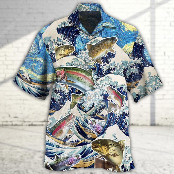 Maxcorners Fishing Trout Fishing Big Waves Style Hawaiian Shirt