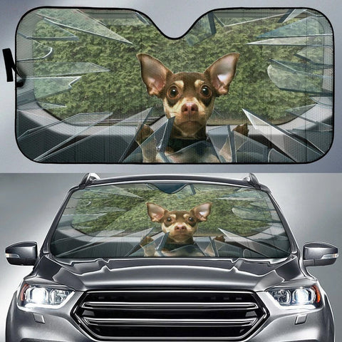 Maxcorners Funny Broken Glass Brown Chihuahua Car Sun Shade