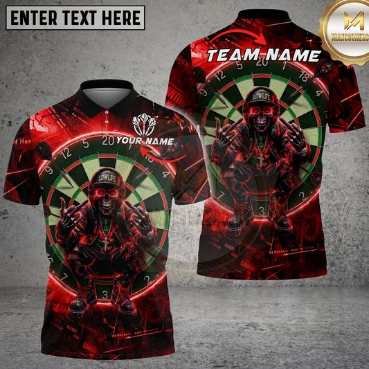 Maxcorners Darts Skull Face Neon Halo Dark Red Abstract Multicolor Options Personalized Name, Team Name 3D Shirt (4 Colors).