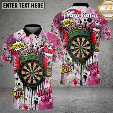 Maxcorners Darts Crown Bullseye Urban Darts Graffiti Pink White Splatter Multicolor Options Personalized Name, Team Name 3D Shirt.