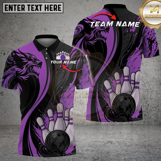 Maxcorners Bowling Lion Head Abstract Smoke Swirl Black Yellow Multicolor Options Personalized Name, Team Name 3D Shirt (4 Colors).