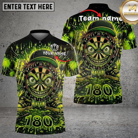 Maxcorners Darts Zombie Face Dartboard Neon Slime Splatter Black Green Multicolor Options Personalized Name, Team Name 3D Shirt (4 Colors).