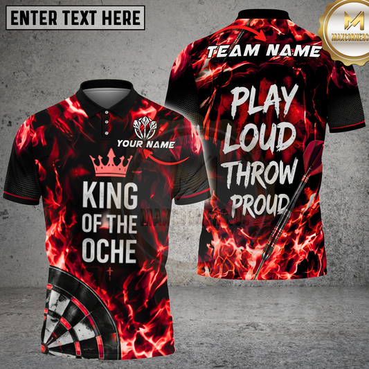 Maxcorners Darts King Of The Oche Fire Flame Play Loud Throw Proud Red Black Multicolor Options Personalized Name, Team Name 3D Shirt (4 Colors).