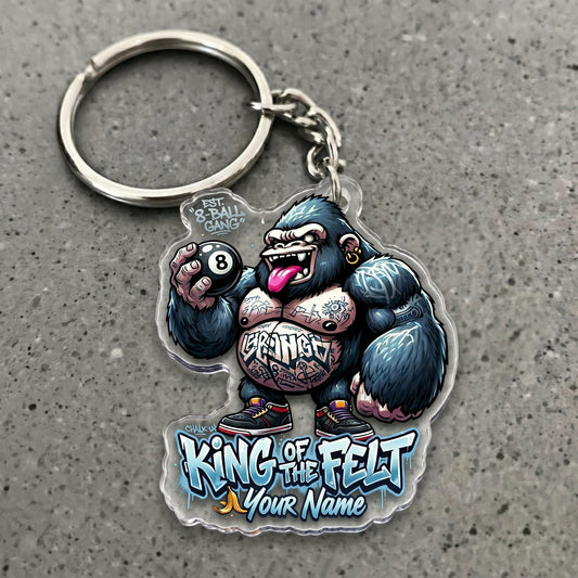 Maxcorners King Of The Felt Gorilla 8 Ball Tattoo Style Multicolor Options Personalized Name, Your Name 3D Keychain