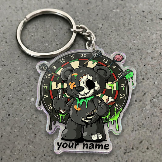 Maxcorners Zombie Bear Dartboard Horror Style Multicolor Options Personalized Name, Your Name 3D Keychain