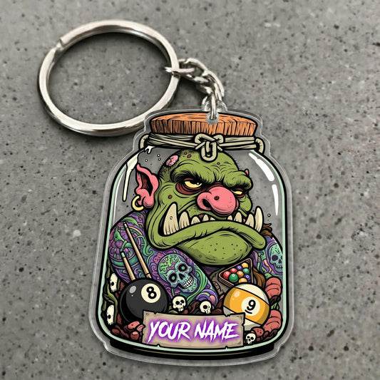 Maxcorners Orc Pool Player Skull Tattoo Horror Multicolor Options Personalized Name, Your Name 3D Keychain