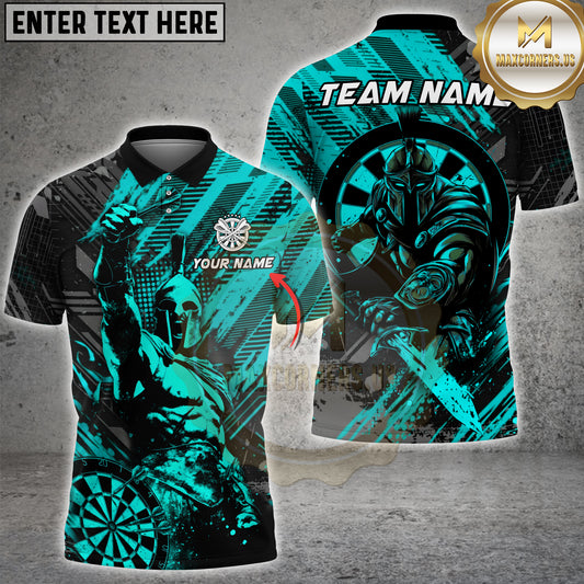 Maxcorners Spartan Dart Shirt Neon Cyan Warrior Dartboard Design Multi Options Personalized Name, Team Name Unisex 3D Shirt (4 Colors)