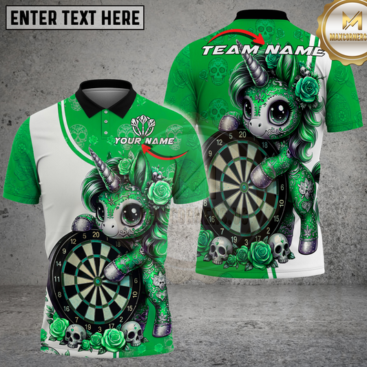 Maxcorners Dart Unicorn Sugar Skull Roses Multicolor Options Personalized Name, Team Name 3D Shirt