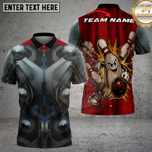 Maxcorners Bowling Shirt Futuristic Robot Armor Multicolor Options Personalized Name, Team Name 3D Shirt