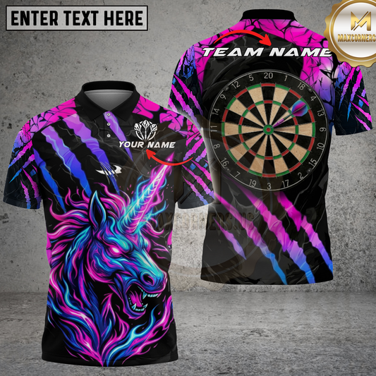 Maxcorners Dart Unicorn Neon Beast Multicolor Options Personalized Name, Team Name 3D Shirt