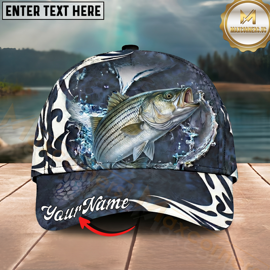 Maxcorners Fishing Cap Tribal Wave Artwork Multicolor Options Personalized Name (12 Fish Species)