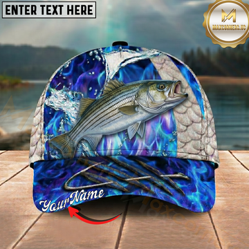Maxcorners Striped Bass Flame Pattern Fishing Multicolor Options Personalized Name (12 Fish Species)