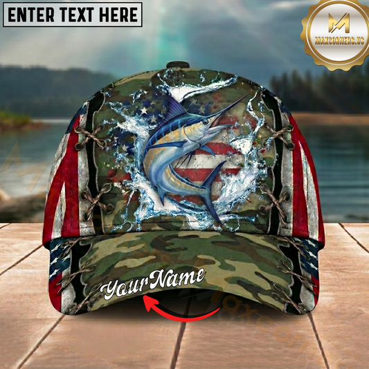 Maxcorners Fishing Cap Vintage USA Camo Design Multicolor Options Personalized Name
