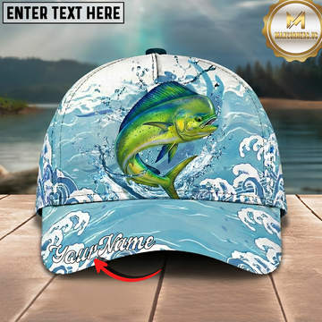 Maxcorners Fishing Cap Tropical Mahi-Mahi Wave Design Multicolor Options Personalized Name (12 Fish Species)