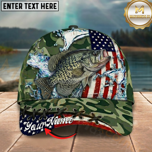 Maxcorners Fishing Cap Patriotic Salmon Camo Design Multicolor Options Personalized Name (12 Fish Species)