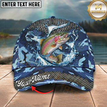 Maxcorners Rainbow Trout Blue Camo Splash Art Multicolor Options Personalized Name (12 Fish Species)