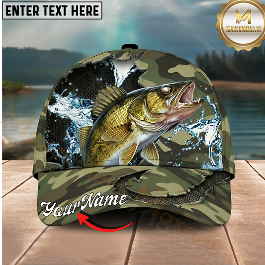 Maxcorners Fishing Cap Camo Predator Fish Design Multicolor Options Personalized Name (12 Fish Species)