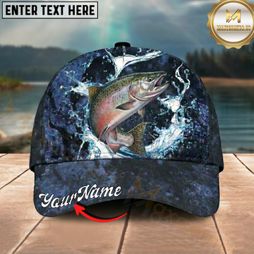 Maxcorners Fishing Cap Midnight Salmon Splash Design Multicolor Options Personalized Name (12 Fish Species)