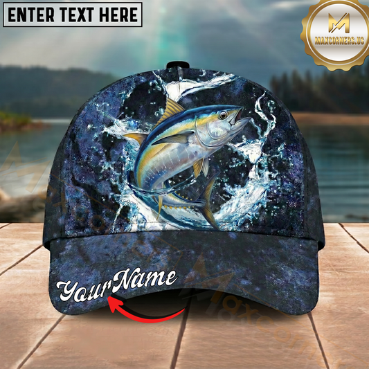 Maxcorners Fishing Cap Midnight Salmon Splash Design Multicolor Options Personalized Name (12 Fish Species)