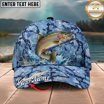 Maxcorners Fishing Cap Blue Water Camo Design Multicolor Options Personalized Name (12 Fish Species)
